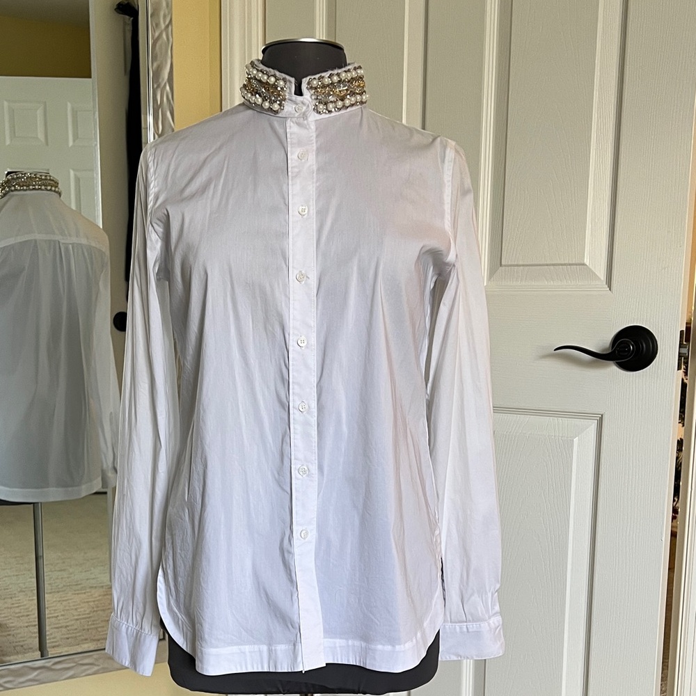 Bailey 44 White Blouse with Pearl Embellishments